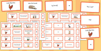 The Little Red Hen Sentence Building Cards - little red hen, sentence