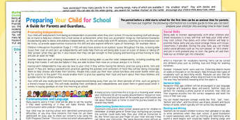 Preparing Your Child For School - A Guide For Parents and Guardians Leaflet - Starting School Advice