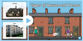 Types of Houses and Homes PowerPoint - house, home, building, semi, detached, flats, 
