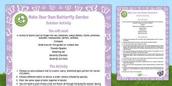 Make Your Own Butterfly Garden Outdoor Activity - Butterfly, life cycle, minibeasts, creepy crawlies, bugs, EYFS, pollination, nectar