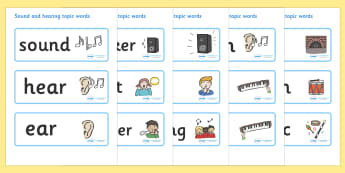Sound and Hearing Topic Word Cards  - Listening Area, Music Area, Music, sound, sounds, display, poster, instruments, listen, listening