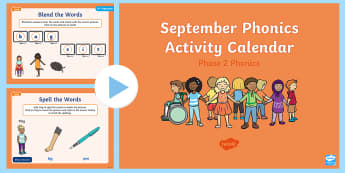 Phase 2 September Phonics Activity Calendar PowerPoint - Reading, Spelling, Game, Starter, Sounds