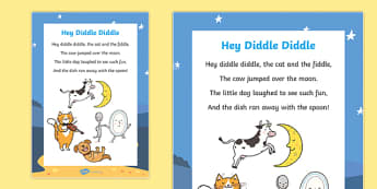 Hey Diddle Diddle Nursery Rhyme Poster - rhymes, poems, display