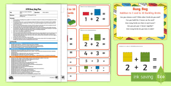 EYFS Addition to 5 and to 10 Building Bricks Busy Bag Plan and Resource Pack - Number, Maths, Mathematics, Adding, number bonds, Lego, Duplo, Mega Blocks, Megablocs, Mega Blocs,  