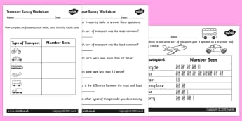 Transport Survey Worksheets - transport survey, surveys, transport survey pack, making surveys, survey worksheets, ks2 surverys, ks2 numeracy worksheets