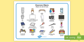 Classroom Objects Word Mat English/Portuguese - Classroom Objects Word Mat - classroom objects, classroom, objects, word mat, word, mat, wordmat, oj
