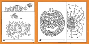 Halloween Themed Mindfulness Coloring Sheets - halloween, mindfulness