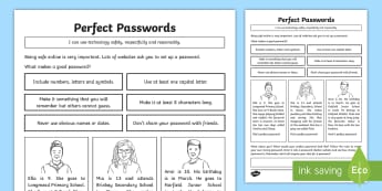 Perfect Passwords Activity Sheet - worksheet, computing, internet, e-safety, safety, protection, online, email