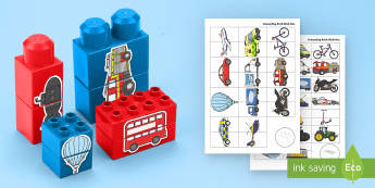 Transport EYFS Matching Connecting Bricks Game - EYFS, Early Years, KS1, Connecting Bricks Resources, duplo, lego, plastic bricks, building bricks, t