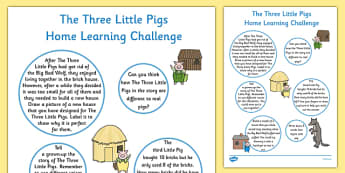 The Three Little Pigs EYFS Home Learning Challenge Sheet Reception FS2 - Homework, EYFS planning, Early years activities, traditional tales