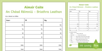 The Past Tense (An Aimsir Chaite - Briathra Leathan) Using Verbs 'Ól', 'Gearr' and Fág' Gaeilge Activity Sheet - Aimsir, Caite, Chéad, Réimniú, Briathra, Leathan, two, Syllable, Practice,Irish, Gaeilge