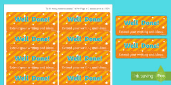 Extend Your Writing and Ideas Stickers - stickers, printable stickers, marking stickers, work marking stickers, extend your writing and ideas sticker