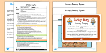 Humpty Dumpty EYFS Busy Bag Plan and Resource Pack - Nursery rhymes, jigsaw, EYFS