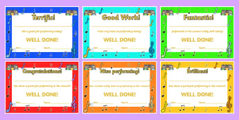 Singing In A Concert Certificates - music, sing, awards, rewards