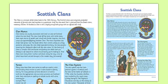 Scottish Clans Fact Sheet - cfe, scottish clans, fact sheet, facts, scottish
