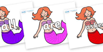 Tricky Words on Mermaids - Tricky words, DfES Letters and Sounds, Letters and sounds, display, words