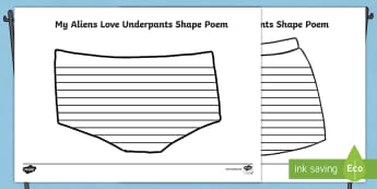 Pants Shape Poetry Writing Frame to Support Teaching on Aliens Love Underpants - aliens love underpants, shape poetry, poetry, poems, writing frame, poem template, shape poems