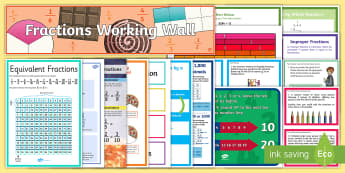 UKS2 Fractions Working Wall Display Pack - maths display, classroom display, numerator, denominator, common multiples, common factors, adding f