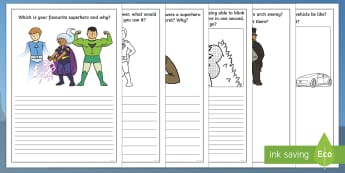 Superhero-Themed Prompt Questions Creative Writing Frames - superhero, superheroes, fantasy, creative writing, writing, reluctant writers, ideas, writing aids, 