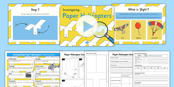 Paper Helicopter Investigation Pack - Air resistance, gravity, spinner, rotor blades, research, physics