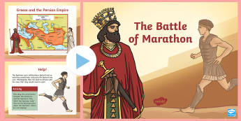 The Battle of Marathon Information PowerPoint - UKS2, LKS2, negative, positive, number, zero, forwards, backwards, context, calculate