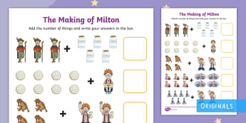 The Making of Milton Up to 10 Addition Sheet - The Making of Milton, KS1, EYFS, addition, addition up to 10, maths, twinkl fiction, twinkl original