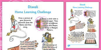 Diwali Home Learning Challenge Sheet Reception FS2 - eyfs, diwali, home learning, challenge, sheet