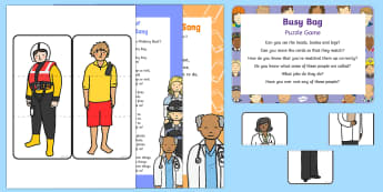 People Who Help Us Puzzle Game Busy Bag Prompt Card and Resource Pack - People Who Help Us, teacher, role, job, primary, what does a teacher do, responsibilities, duties, s