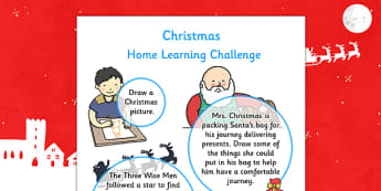 EYFS Christmas Home Learning Challenge Sheet Nursery FS1 - eyfs, christmas, home learning, challenge sheet, nursery