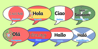 Mixed Language Hello Speech Bubble Signs - Mixed Language Hello Speech Bubble Signs, mixed language, hello, speech bubble, sign, languages, Dutch, German, French, world, hello in, signs, different
