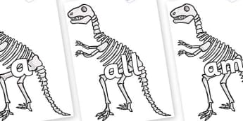Foundation Stage 2 Keywords on Dinosaur Skeletons - FS2, CLL, keywords, Communication language and literacy,  Display, Key words, high frequency words, foundation stage literacy, DfES Letters and Sounds, Letters and Sounds, spelling