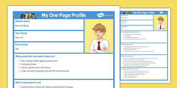 My One Page Profile Secondary - my, one page, profile, secondary