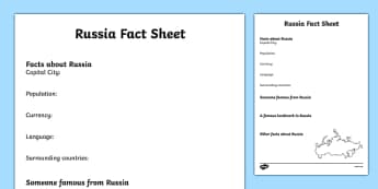 Russia Factsheet Writing Template -  russia, russia fact sheet, russia fact file, russia worksheet, facts about russia, russian culture, ks2 geography