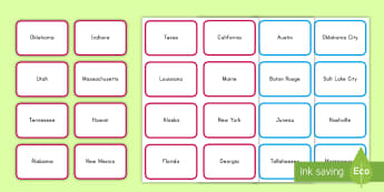 States and Capitals Find Your Partner Game - USA States, United States, US Capital Cities, USA Capital Cities, 50 States, pair work, geography, p