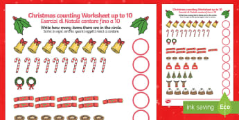 Counting at Christmas Worksheet up to 10 English/Italian - Counting at Christmas Worksheet Up to 10 - counting, christmas, worksheet, up to, 10,chritmas,chriat