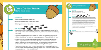EYFS Take It Outside: Autumn Maths - Acorn Antics Activity - Little Acorns, twinkl originals, fiction, Outdoor and Woodland Learning, Wonder Investigate Learn Di
