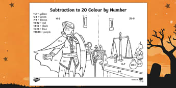 Halloween Themed Subtraction to 20 Colour by Number