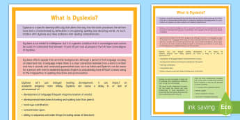 What Is Dyslexia? A4 Display Poster - Dyslexia, Advice, SEN, Reading, Coloured Overlay 