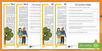 The Haunted House Differentiated Reading Comprehension Activity English/Afrikaans - October, Halloween, scary, story, Oktober, storie, EAL