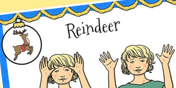 A4 British Sign Language Sign for Reindeer Left Handed - left