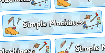 Simple Machines Display Banner - machines, simple, machine, lever, banner, display, poster, sign, inclined plane, pulley, wedge, wheel and axle, screw 