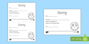 Saying Sorry Activity Sheet, psed early years
