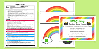 Rainbow Shape Puzzle EYFS Busy Bag Plan and Resource Pack - St Patricks Day, rainbow