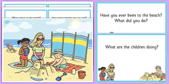 Family Beach Scene and Question Cards