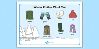 Winter Clothes Word Mat - winter clothes, word mat, winter, clothes