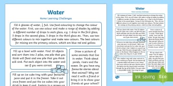 EYFS Water Home Learning Challenges Reception FS2 - EYFS Water, water cycle, rain, rivers, sea, oceans, exploring, home learning, homework, home links, 