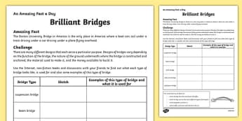 Brilliant Bridges Activity Sheet, worksheet