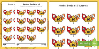 Autumn Leaf Number Bonds to 10 Activity Sheet