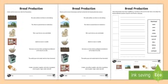 Bread Production   Differentiated Activity Sheets - wheat, flour, bakery, yeast, packaging, process.