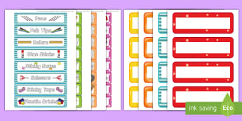 Editable Multicolour Peg, Drawer and Equipment Tray Labels - coat hook labels, drawer labels, tray labels, cloakroom, classroom equipment